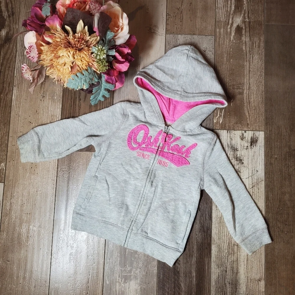 OshKosh B'gosh Gray & Pink Fleece-Lined Zip-Up Jacket Toddler Girl Size 24m